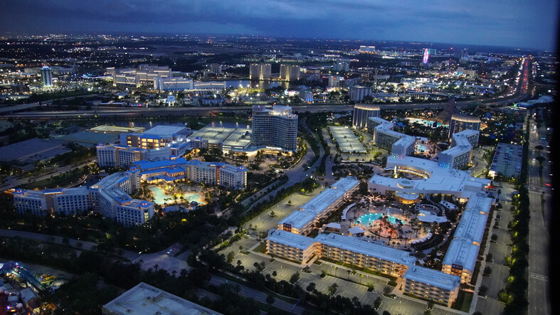 Universal Studios nighttime aerial Orlando Florida Universal Studios nighttime aerial Orlando Florida