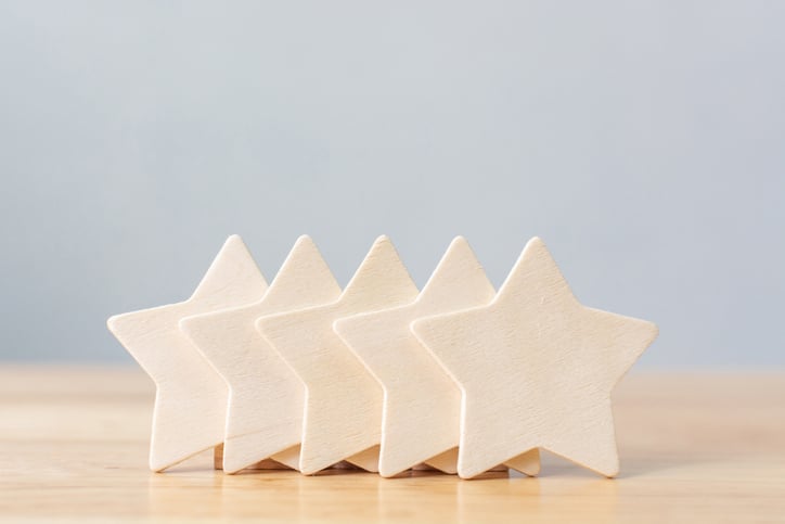 5 stars lined up on table 5 stars lined up on table