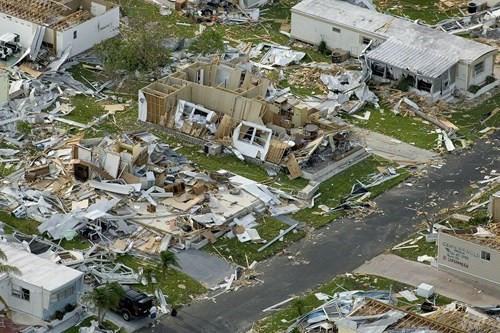 birds eye view of town demolished after hurricane birds eye view of town demolished after hurricane