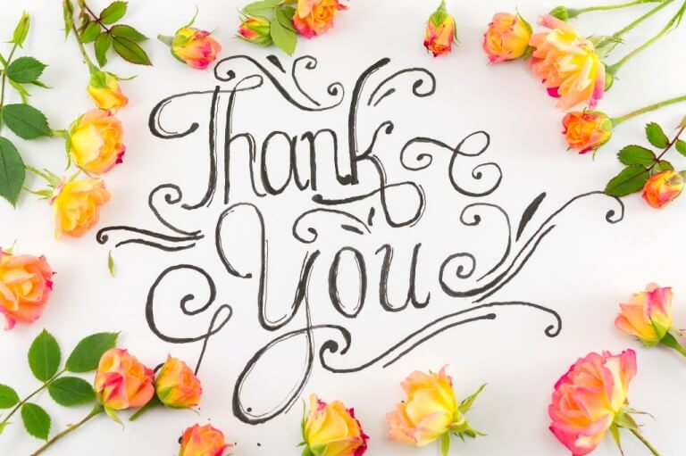 Thank You script with flowers on edges Thank You script with flowers on edges