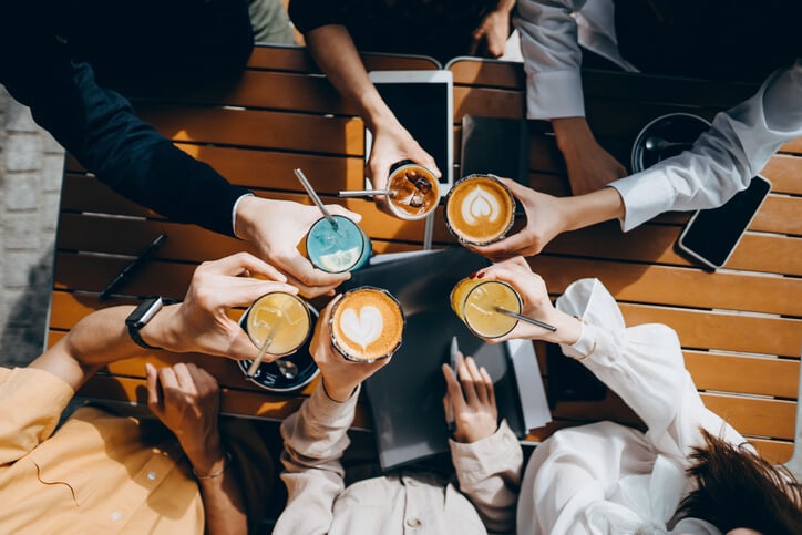 Toast with coffees and drinks Toast with coffees and drinks