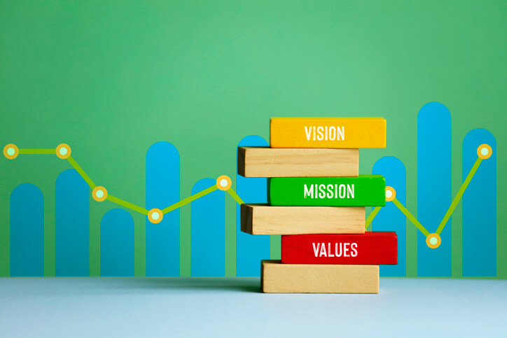 Blocks stacked with words Vision Mission Values Blocks stacked with words Vision Mission Values