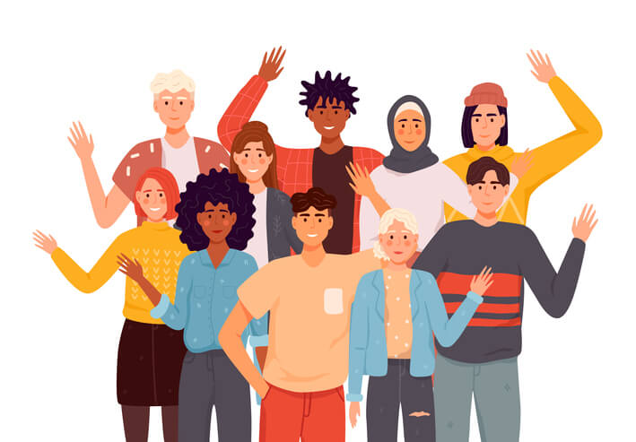 graphic of multicultural people waving hello graphic of multicultural people waving hello