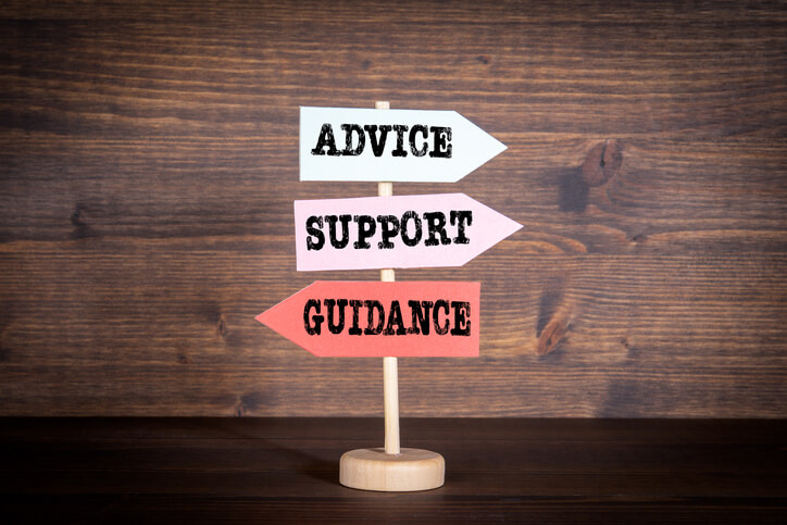 Advice Support Guidance words on signpost Advice Support Guidance words on signpost