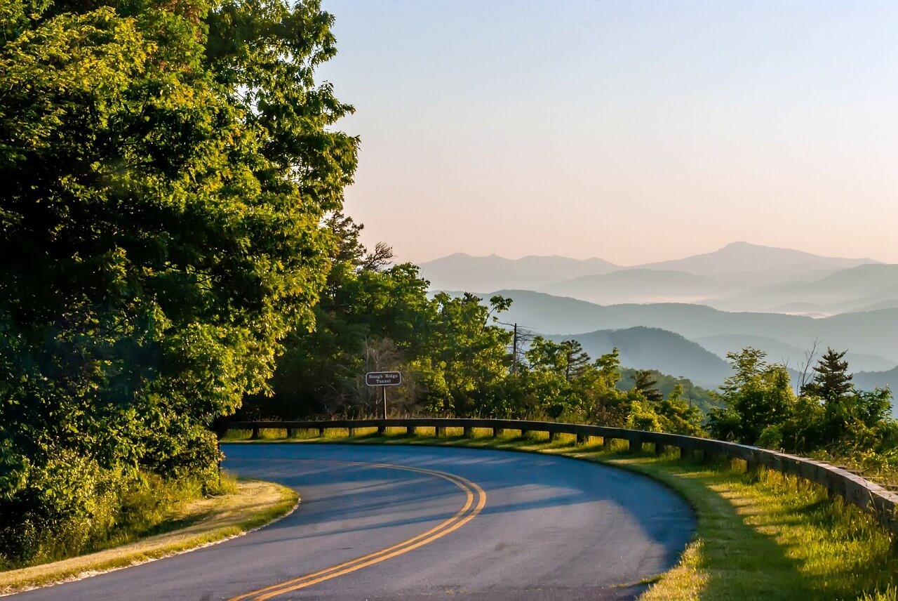 North Carolina road with beautiful mountain view North Carolina road with beautiful mountain view