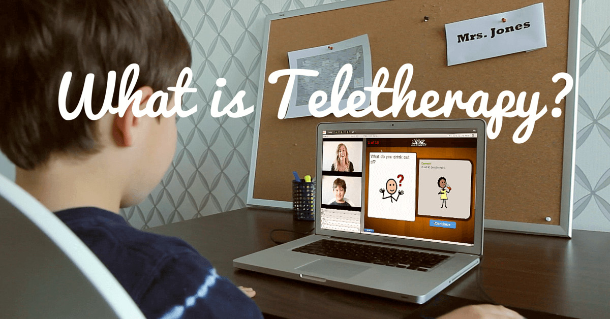 child on computer therapy session with words What Is Teletherapy child on computer therapy session with words What Is Teletherapy